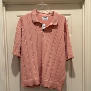 Old Navy Blush Pink Cable Knit Polo Sweater